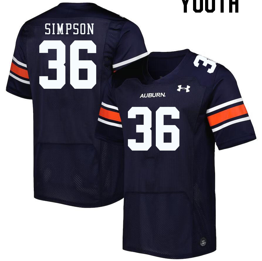 Youth Auburn Tigers #36 Jaylin Simpson Navy 2023 College Stitched Football Jersey